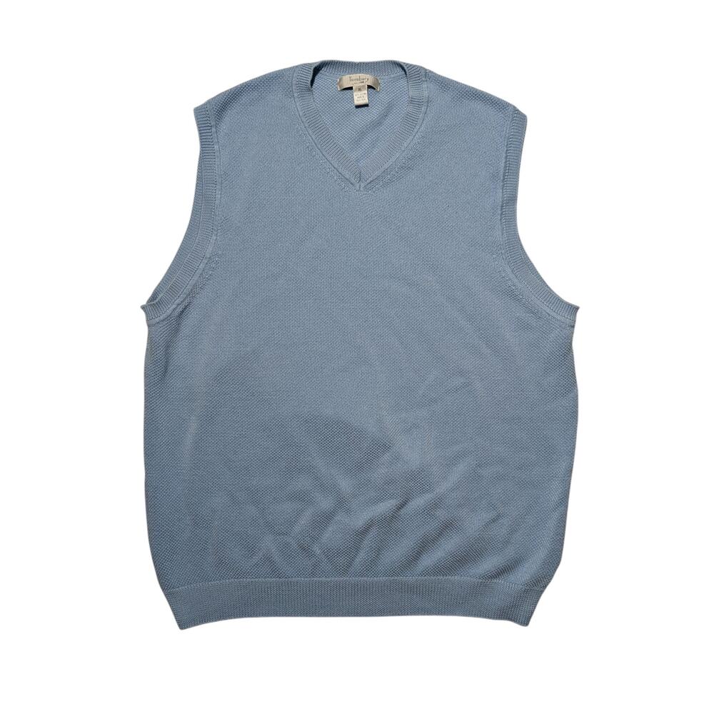 Turnbury 1980s Sky Blue‎ Cotton Knit Sweater Vest XL | Made in Hong Kong Vintage